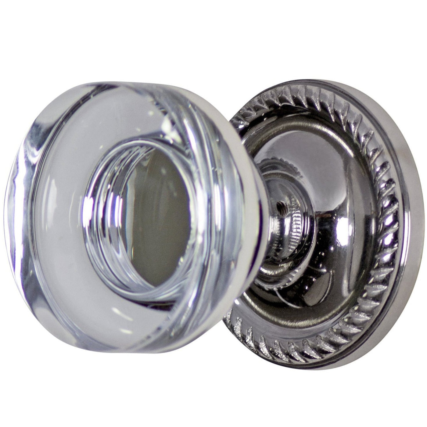 Crystal Clear Disc Door Knob Set with Georgian Roped Rosette (Several Finishes Available)