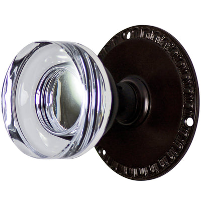 Crystal Clear Disc Door Knob Set with Egg & Dart Rosette (Several Finishes Available)