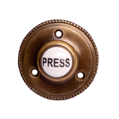 2 1/2 Inch Solid Brass Beaded Press Doorbell Button Antique Original
