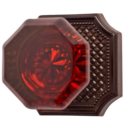 Amber Octagon Crystal Door Knob Set with Oil Rubbed Bronze Vintage Square Plate