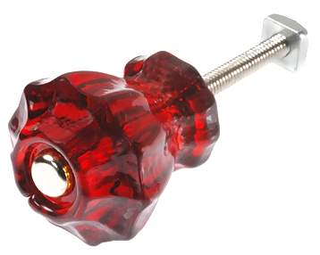 Astoria Large 1 1/2 Inch Ruby Red Decagon Teardrop Glass Knob