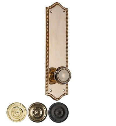 Solid Brass Georgian Roped Door Knob Set with Edged Backplate