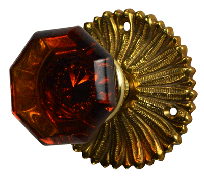 Hollywood Regency Amber Glass Crystal Octagon Door Knob Set