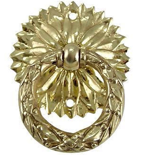 2 Inch Solid Brass Radiant Leaves Drawer Ring Pull