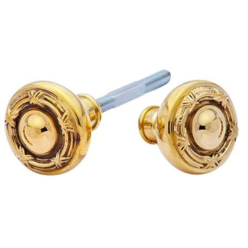 Solid Brass Ribbon & Reed Spare Door Knob Set (Polished Brass Finish)