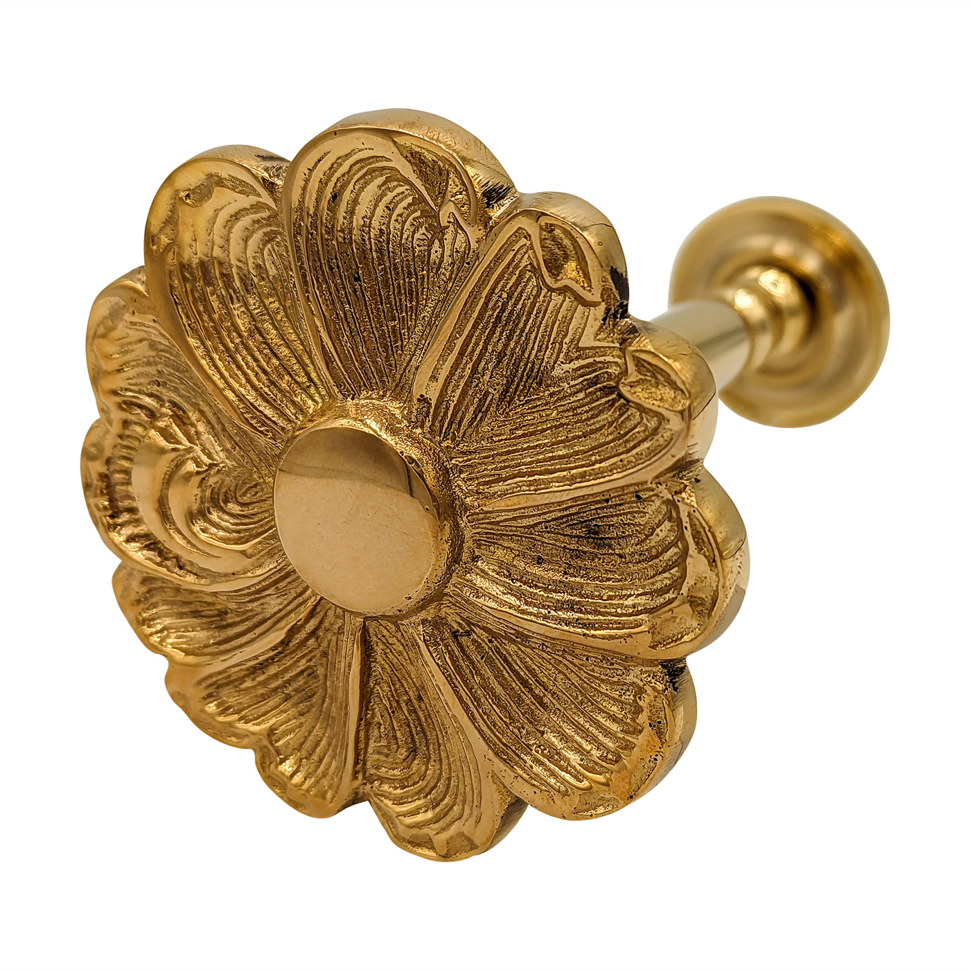 3 Inch Solid Brass Floral Curtain Tie Back (Polished Brass Finish)