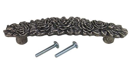 5 1/5 Inch (3 3/4 Inch c-c) Solid Pewter Rose Pull