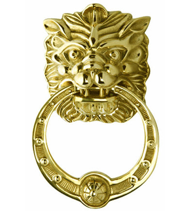 8 3/8 Inch Solid Brass Regal Lion Door Knocker in Several Finishes