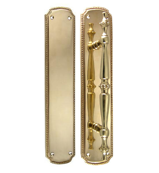 11 1/2 Inch Solid Brass Beaded Push & Pull Plate Set