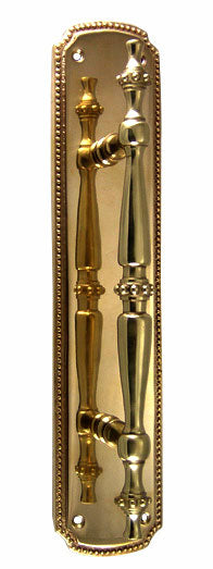11 1/2 Inch Solid Brass Beaded Pull & Plate in Several Finishes