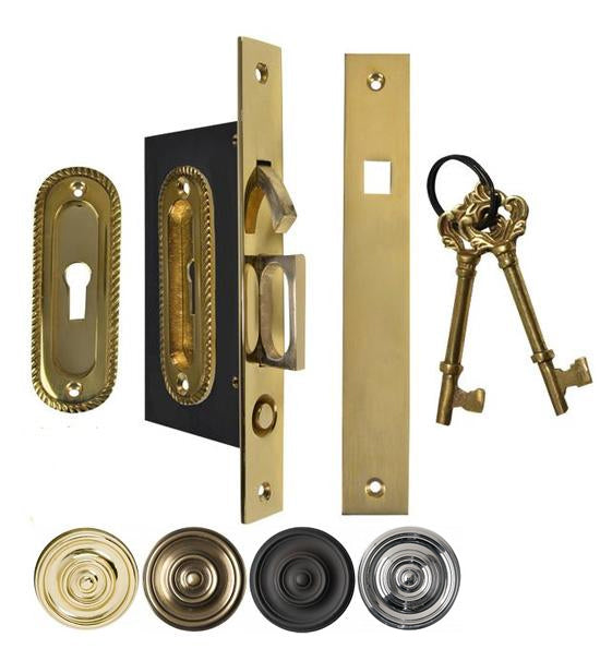 Georgian Oval Pattern Pocket Privacy (Lock) Style Door Set