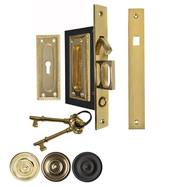 Georgian Square Pattern Pocket Privacy (Lock) Style Door Set