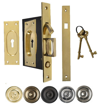 New Traditional Square Pattern Pocket Privacy (Lock) Style Door Set