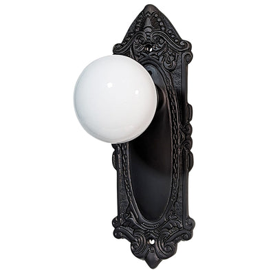 White Porcelain Door Knob Set with Largo Design Backplate