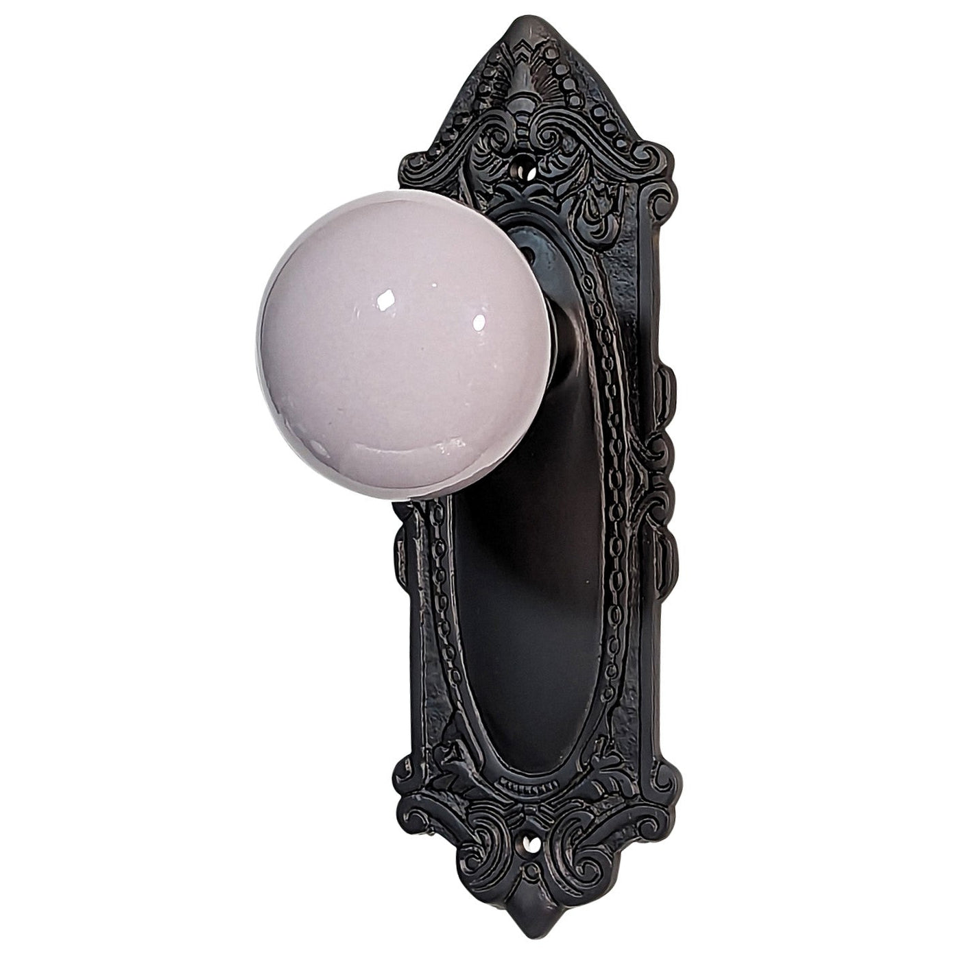 Grey Porcelain Door Knob Set with Largo Design Backplate
