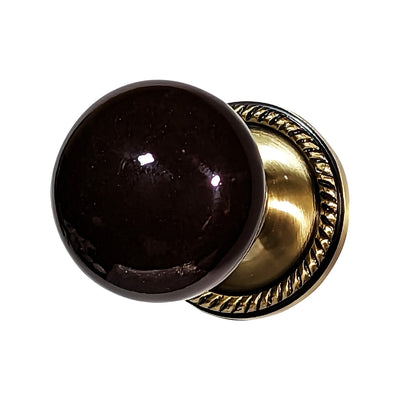 Brown Porcelain Door Knob with Georgian Roped Rosette (Several Finishes Available)