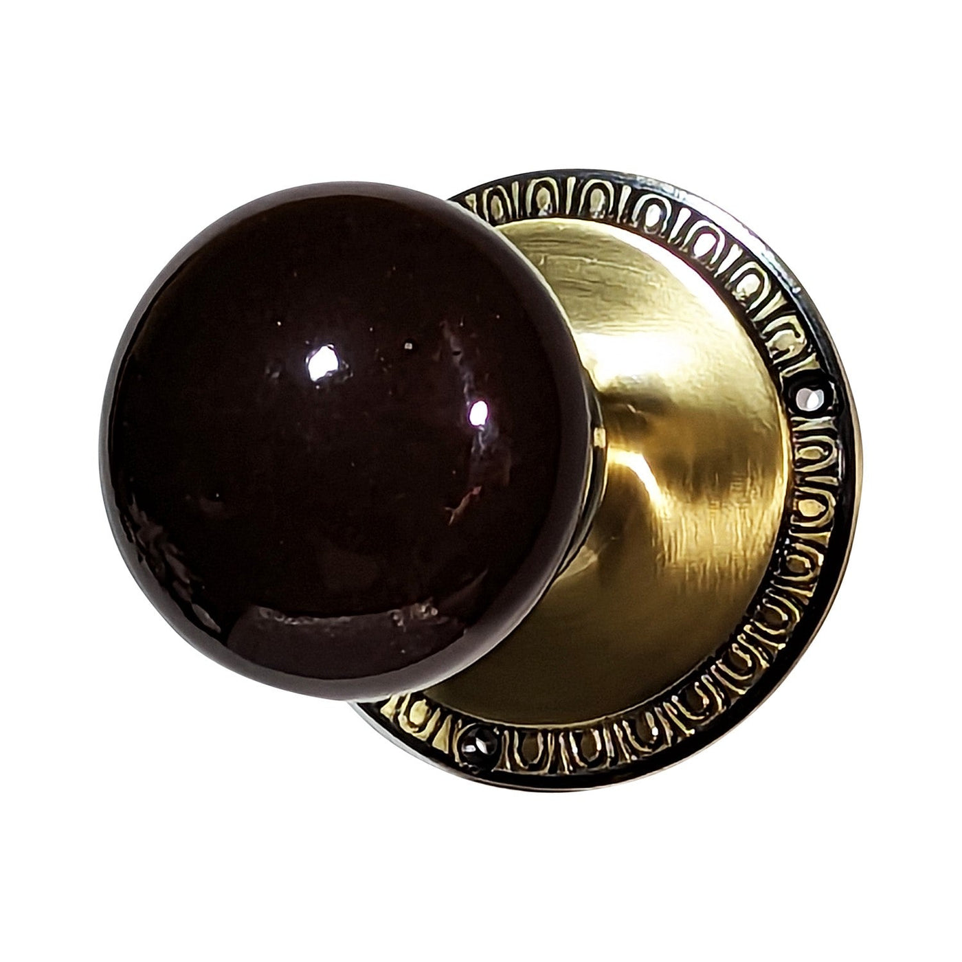 Brown Porcelain Door Knob with Egg & Dart Plate (Several Finishes Available)