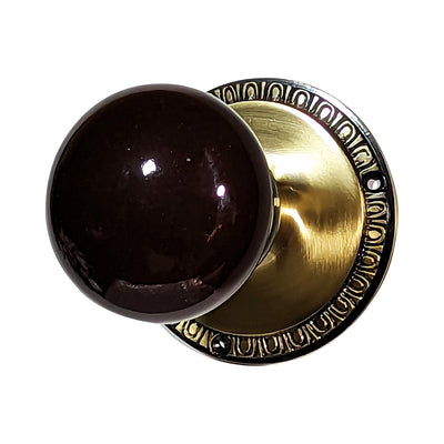 Brown Porcelain Door Knob with Egg & Dart Plate (Several Finishes Available)