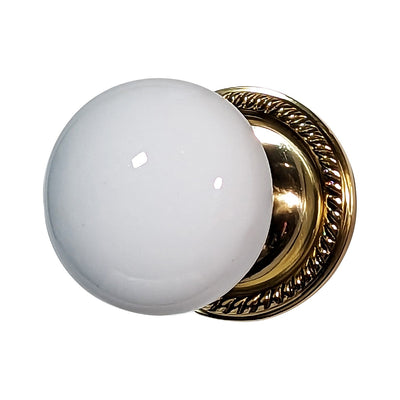 White Porcelain Door Knob with Georgian Roped Rosette (Several Finishes Available)