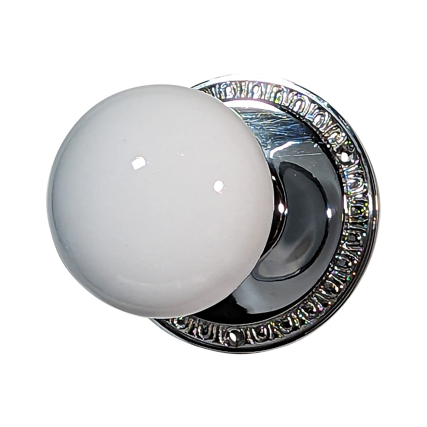 White Porcelain Door Knob with Egg & Dart Plate (Several Finishes Available)