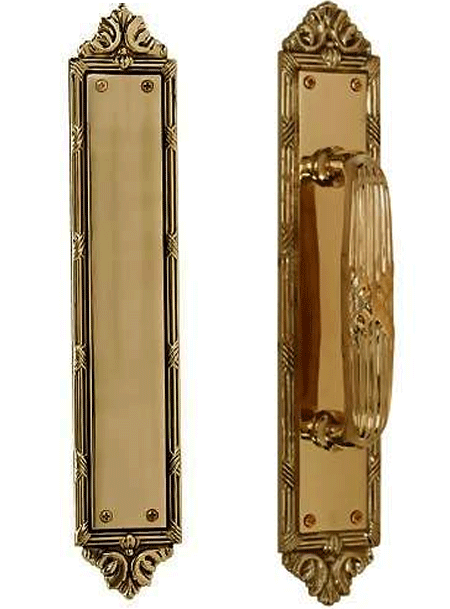 13 3/4 Inch Solid Brass Ribbon & Reed Door Pull and Push Plate