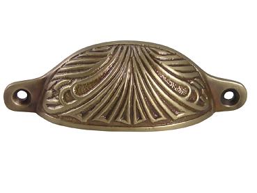 4 Inch Overall Solid Brass Art Deco Bin or Cup Pull