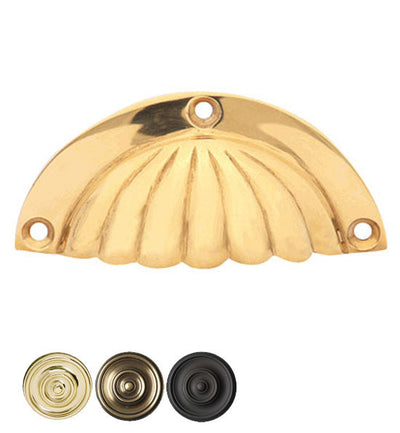 3 1/2 Inch Overall (3 Inch c-c) Solid Brass Scalloped Cup Pull