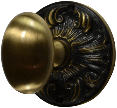 Solid Brass Egg Style Door Knob Set with Romanesque Rosette