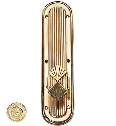 Solid Brass Art Deco Style Door Knob Set With Back Plate