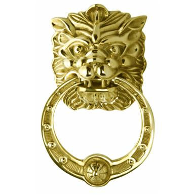 8 3/8 Inch Solid Brass Regal Lion Door Knocker (Polished Brass Finish)