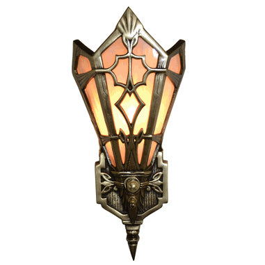 14 Inch Art Deco Stained Glass Shade Amber Wall Sconce