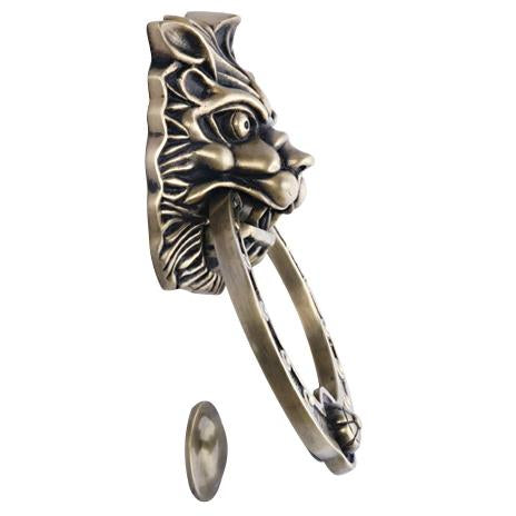 8 3/8 Inch Solid Brass Regal Lion Door Knocker in Antique Brass