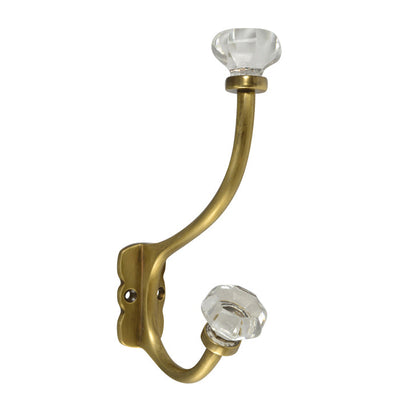 7 Inch Solid Brass Coat Hook & Octagonal Clear Glass Knobs