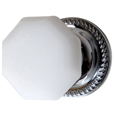 White Milk Glass Door Knob Set with Georgian Rope Trim Rosette (Several Finishes Available)