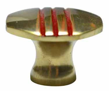 Triple Red Striped Octagon Solid Brass Cabinet and Furniture Knob