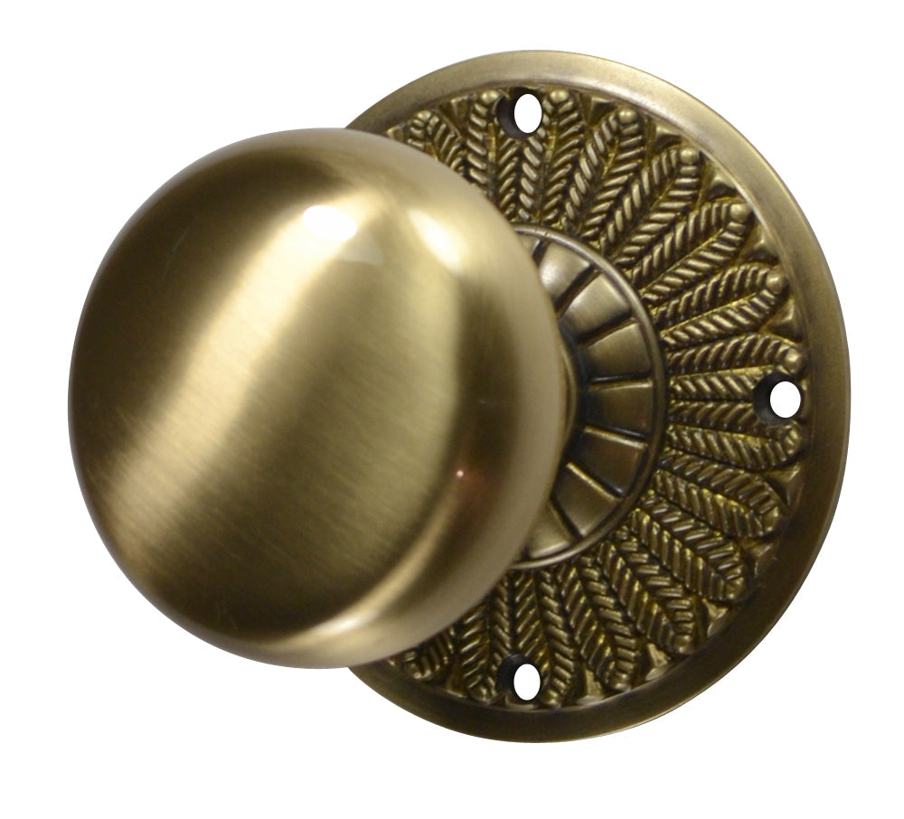 Round Brass Door Knob with Feather Style Rosette