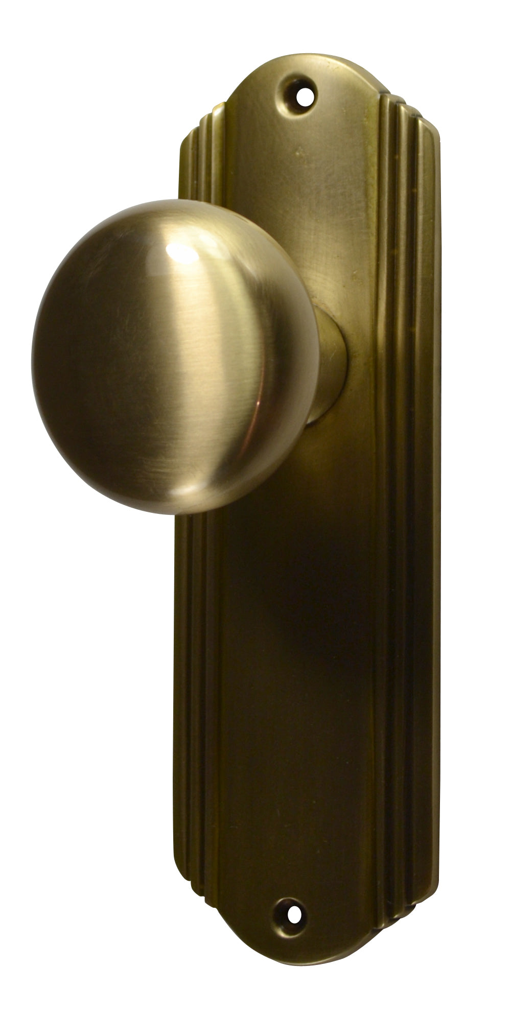 Solid Brass Round Door Knob Set with Art Deco Back Plate