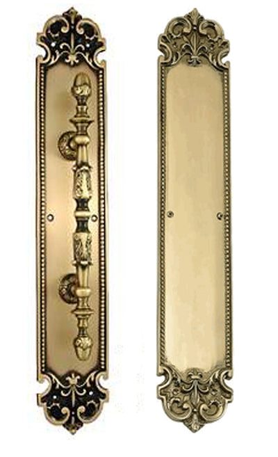 18 Inch Solid Brass Traditional Fleur-De-Lis Door Pull & Push Plate Set