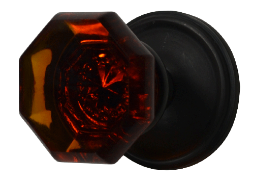 Crystal Octagon Amber Glass Door Knob with Victorian Rosette