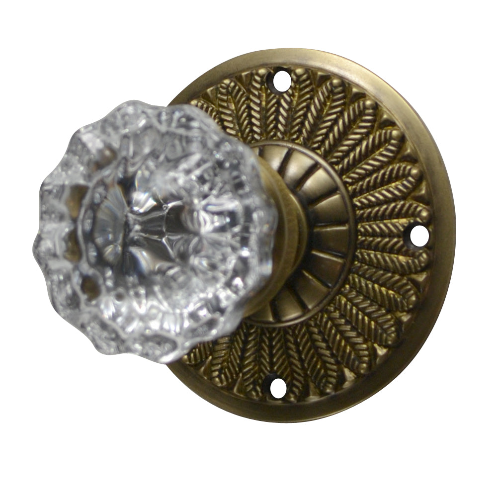 Crystal Fluted Door Knob with Feather Rosette