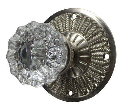 Crystal Fluted Door Knob with Feather Rosette