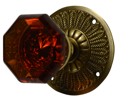 Feathers Crystal Octagon Amber Glass Door Knob