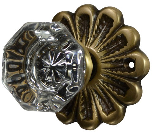 Flower Rosette Crystal Octagon Door Knob Set