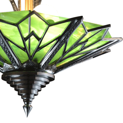 17 Inch Classic Art Deco Close Ceiling Light with Deco Green Glass (Several Finishes Available)
