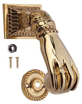 4 1/2 Inch Solid Brass Ball-in-Hand Door Knocker in Several Finishes