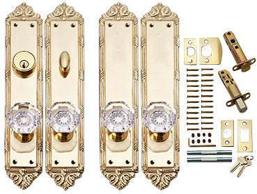 Victorian Oval Double Door Crystal Octagon Knob Deadbolt Entryway Set