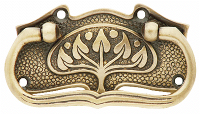 3 3/4 Inch Tree of Life Leaf Pattern Solid Brass Drawer Pull - Hand Hammered Design