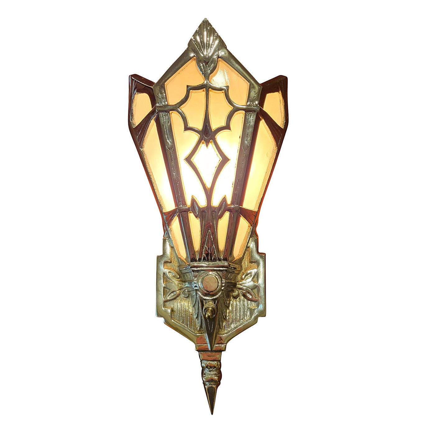 14 Inch Art Deco Stained Glass Shade Pink Champagne Wall Sconce in Polished Chrome