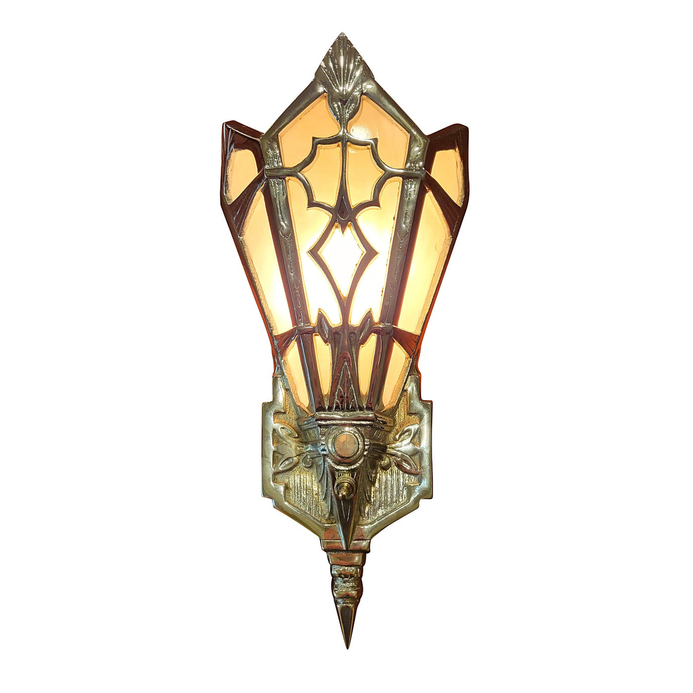 14 Inch Art Deco Stained Glass Shade Pink Champagne Wall Sconce in Polished Chrome