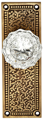 Regency Crystal Glass Door Knob Set with Rice Pattern Backplate